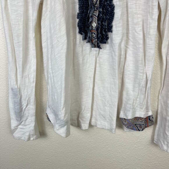 Postmark Anthropologie Ruffle Flare Long Sleeve Henley Top White Women’s Size S - Picture 4 of 7